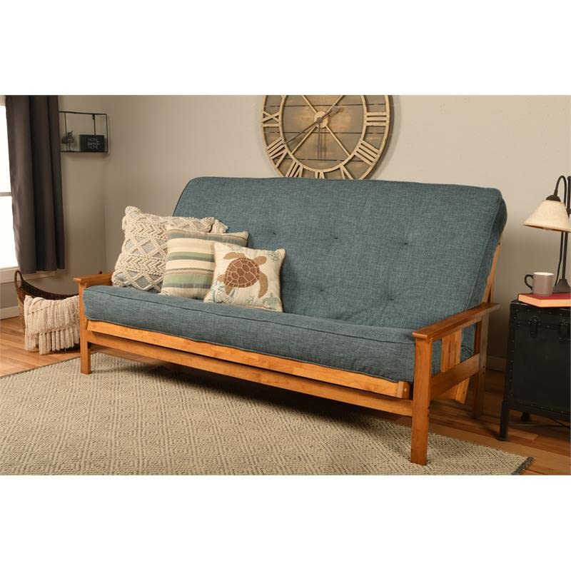Kodiak Furniture Monterey Queen Butternut Wood Futon-Linen Aqua Blue Mattress