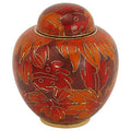 Fall Leaf Cloisonne Keepsake Cremation Urn for Ashes, Metal, Orange Enameled Urn, Keepsake Sized Cremation Urn, 3 Inches High