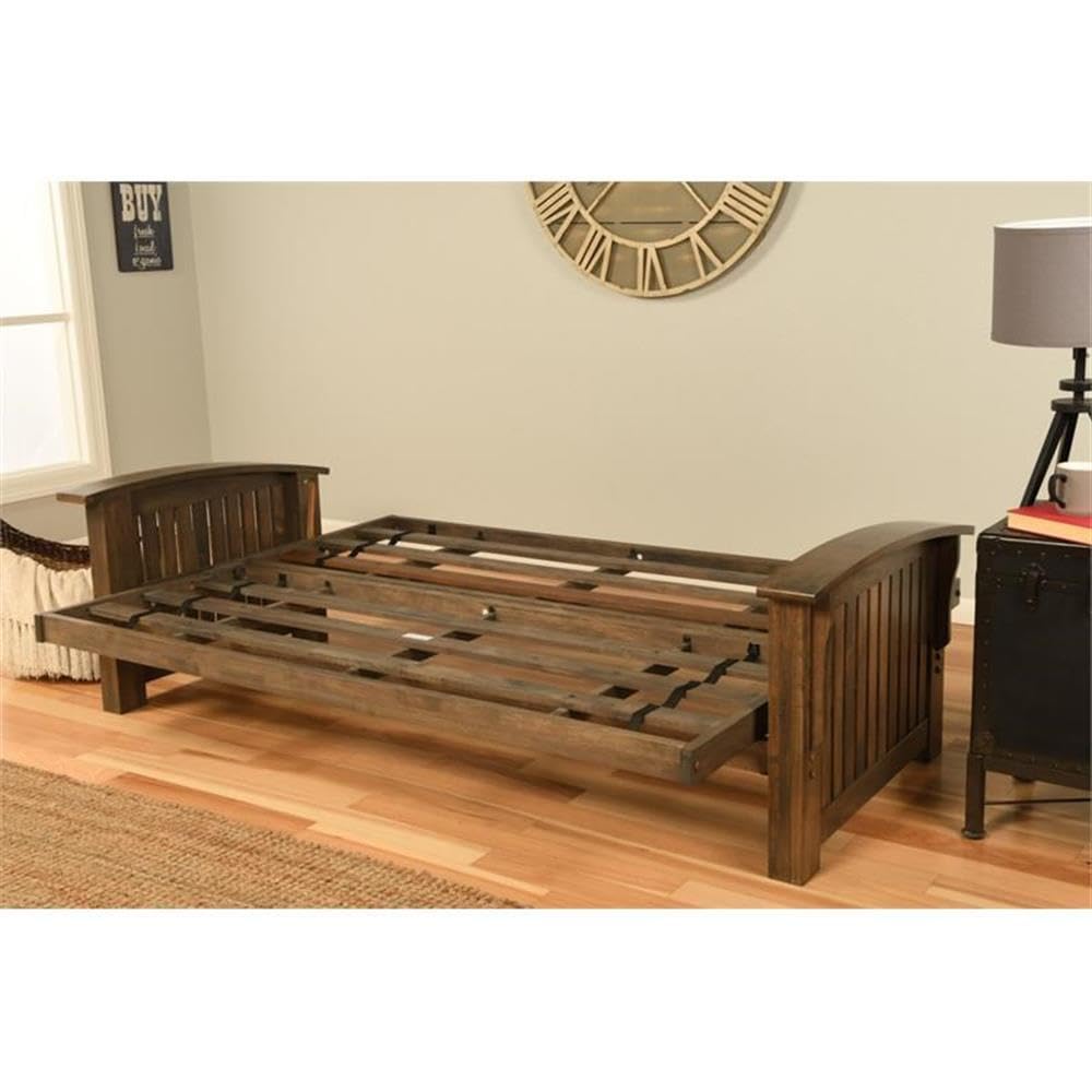 Kodiak Furniture Washington Queen Size Futon Frame and Mattress Set - Wood Futon Frame with Mattress Included in Thunder Gray Color