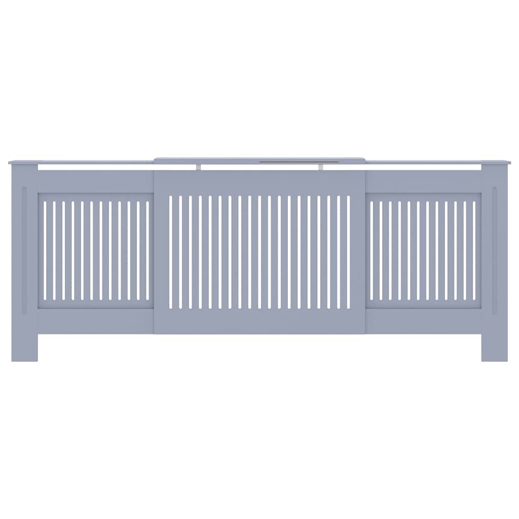 vidaXL Radiator Cover with Adjustable Length, Slatted Design Heater Cover Cabinet with Storage Shelf, Hide Cluttered Pipes, MDF, 55.5-80.7''x7.5''x32.1'', Grey