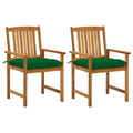vidaXL Outdoor Patio Chairs with Green Cushions- 2 pcs Set, Solid Acacia Wood, Farmhouse Rustic Style, Oil Finished, Easy to Assemble Comfortable Seating for Garden and Patio