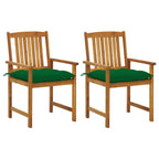 vidaXL Outdoor Patio Chairs with Green Cushions- 2 pcs Set, Solid Acacia Wood, Farmhouse Rustic Style, Oil Finished, Easy to Assemble Comfortable Seating for Garden and Patio