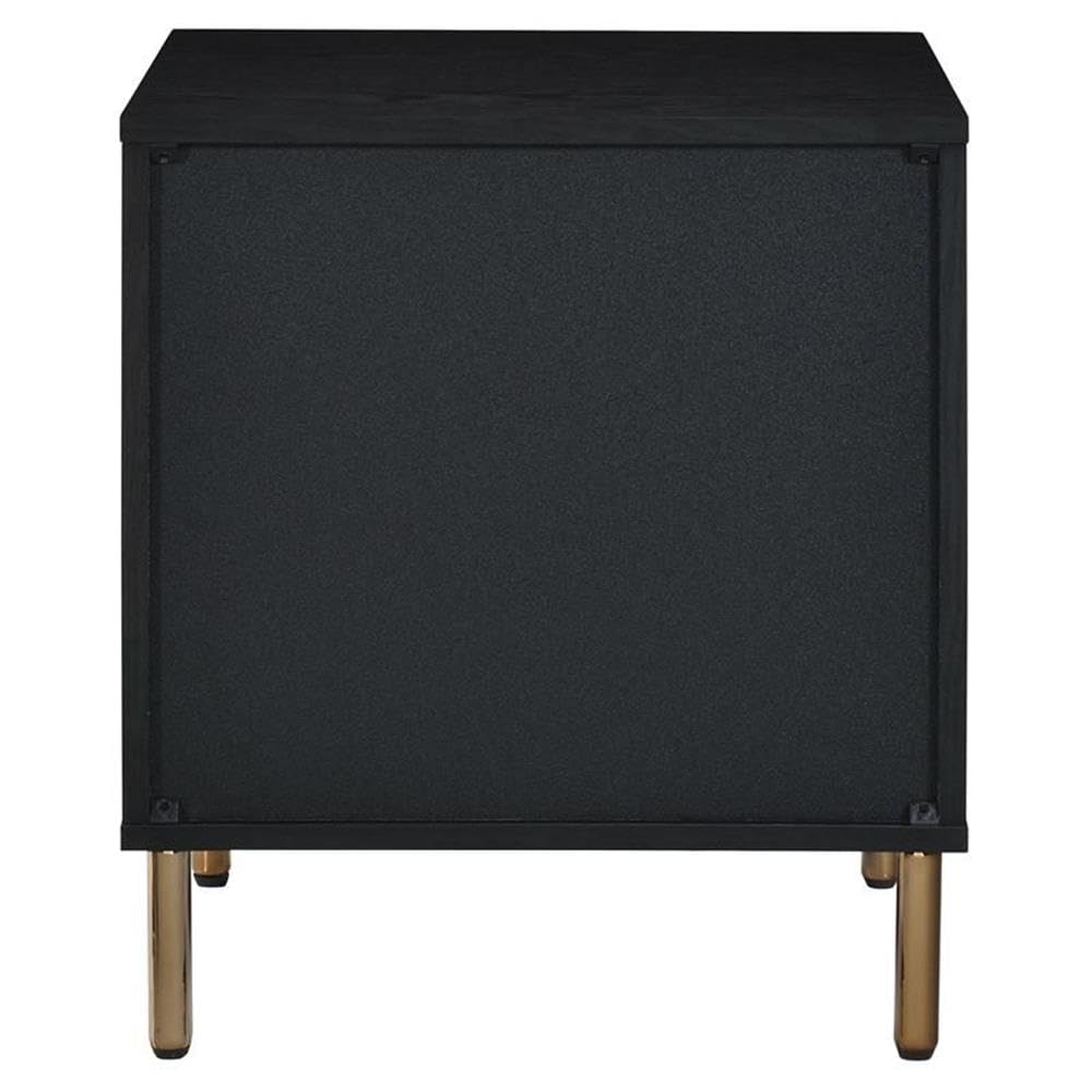 Acme Furniture Nightstand with 3 Drawers, Black, Silver and Gold