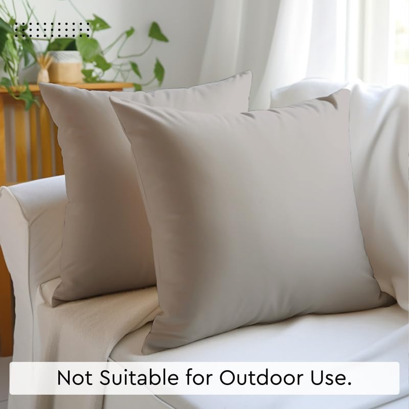 Cotton Canvas Throw Pillow Covers By Encasa Pack Of 2 Light Grey 18'X18' No Insert With Hidden Zipper | Decorative Cushion Cov