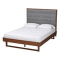 Baxton Studio Bryn Classic And Traditional Grey Fabric And Walnut Brown Finished Wood King Size Platform Bed