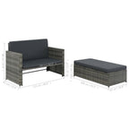 vidaXL Patio Lounge Set - 2 Piece Outdoor Furniture with Convertible Sofa Bed, Space Saving Footstool, Removable & Washable Cushion Covers, Durable Poly Rattan & Powder-Coated Steel Frame, Gray