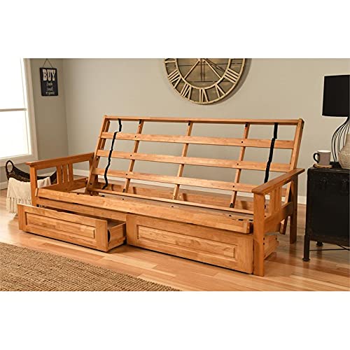 Kodiak Furniture Monterey Queen Espresso Wood Storage Futon-Aqua Blue Mattress