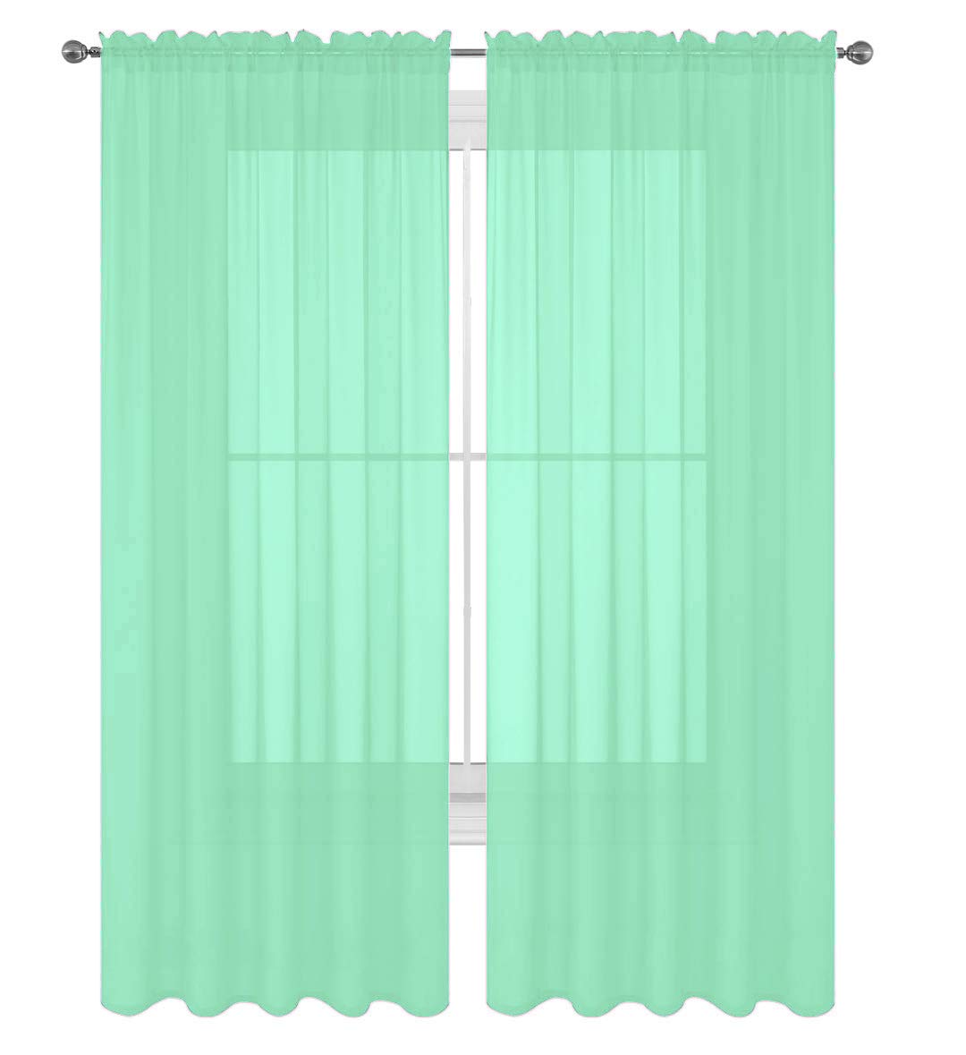 Decotex 2 Piece Solid Elegant Sheer Curtains Fully Stitched Panels Window Treatment Drape (54'' X 95'', Mint)