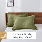Simple&Opulence 100% Belgian Linen Pillow Shams -Set Of 2, King Size - Basic Style Breathable Pure Linen Suitable For Home - Soft And Durable With Envelope Closure (20''X 36'', Olive Green)