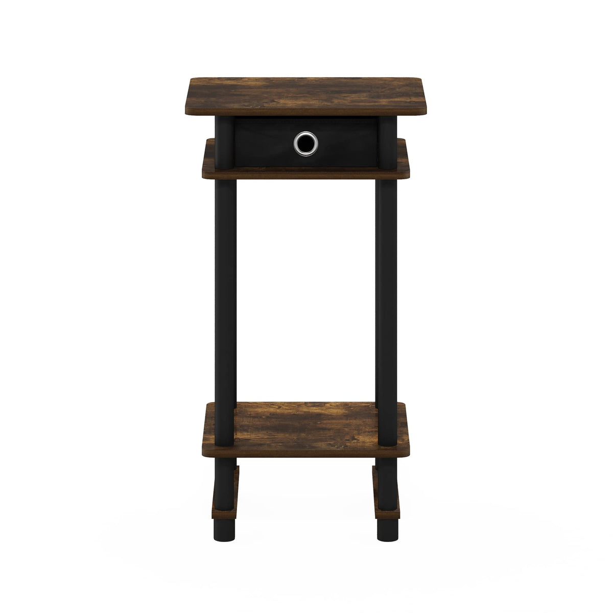 Furinno Turn-N-Tube Tall End Side Night Stand/Bedside Table with Bin Drawer, 1-Pack, Amber Pine/Black/Black