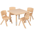 Flash Furniture 24 Square Natural Plastic Height Adjustable Activity Table Set with 4 Chairs