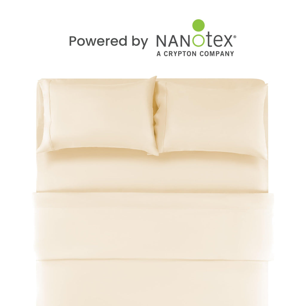 Sleep Zone Nanotex Nanotex Cooling Sheets Queen 4 Pieces - Deep Pocket Queen Sheet Set 16 Inches - Silky Soft Sheets Queen Size Bed Set - Fade Resistant & Easy Care (Beige,Queen)