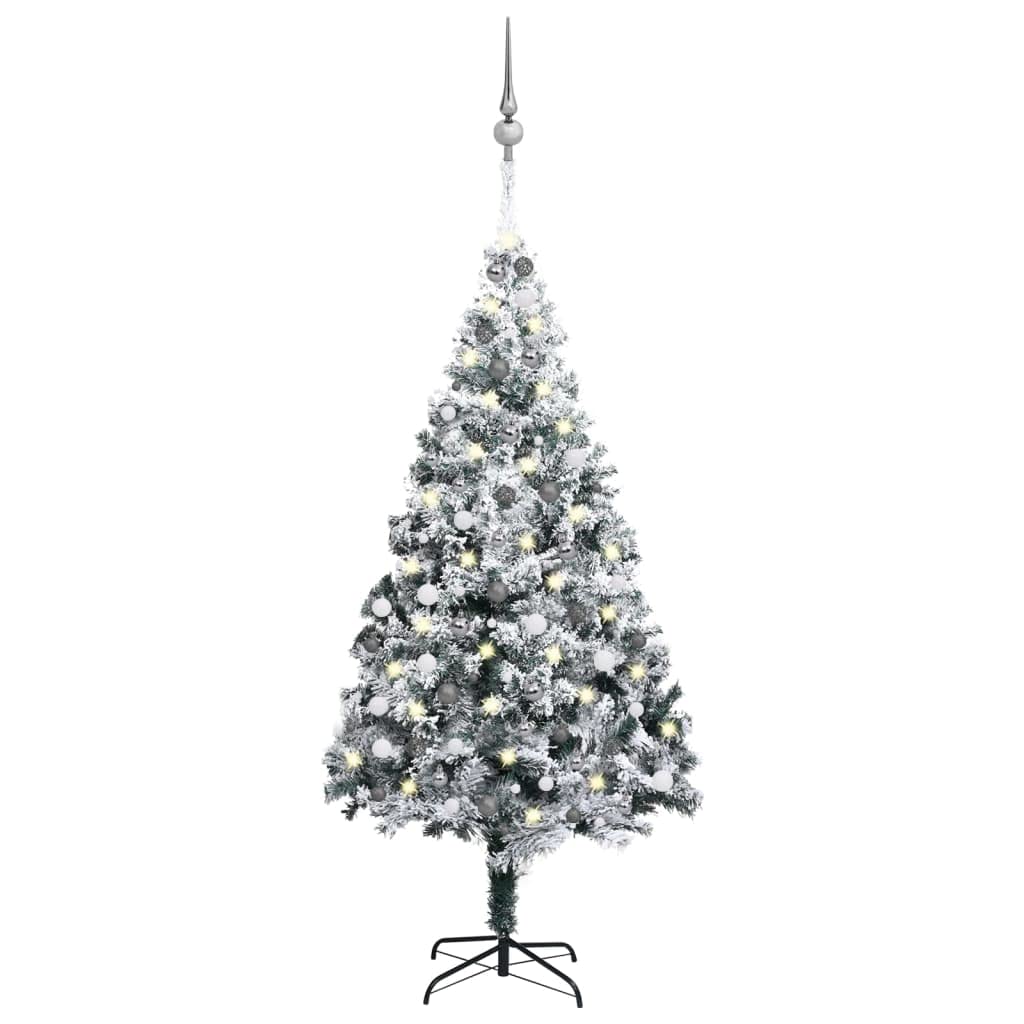 Vidaxl 94.5 Inch  Lifelike Pvc Artificial Christmas Tree  Extra Thick Branches With Snow Flocking  Includes Led Lights And Decorati