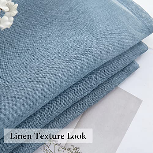 Miulee Dusty Blue Linen Textured Sheer Curtains For Bedroom Living Room Semi Transparent Farmhouse Window Curtain Panels Rod Pocket Light Blue Slate Blue 2 Panels W 54 X L 108 Inches Long