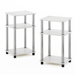 Furinno Simplistic End Side Night Stand/Bedside Table with Stainless Steel Tubes, 2-Pack, 2-Tier Poles, White Oak/Chrome