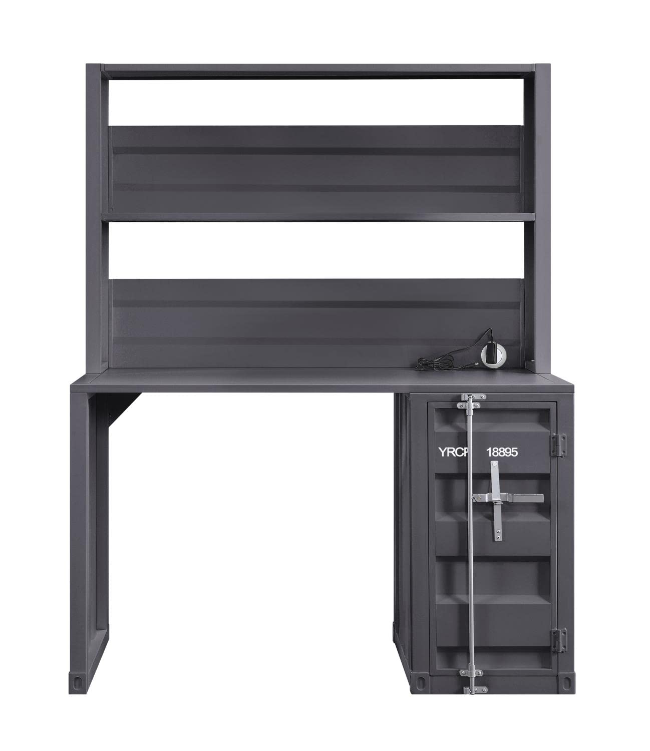 Acme Cargo Metal Frame Desk and Hutch with Storage Base in Gunmetal