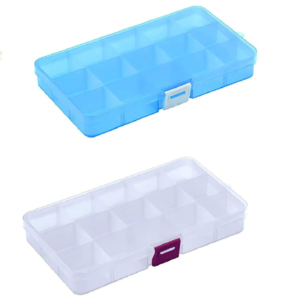 REETIK FASHION HUB Jewelry Organizer Box,2 Pack 15 Little Grids Plastic Bead Storage with Movable Dividers Earring Storage Conta