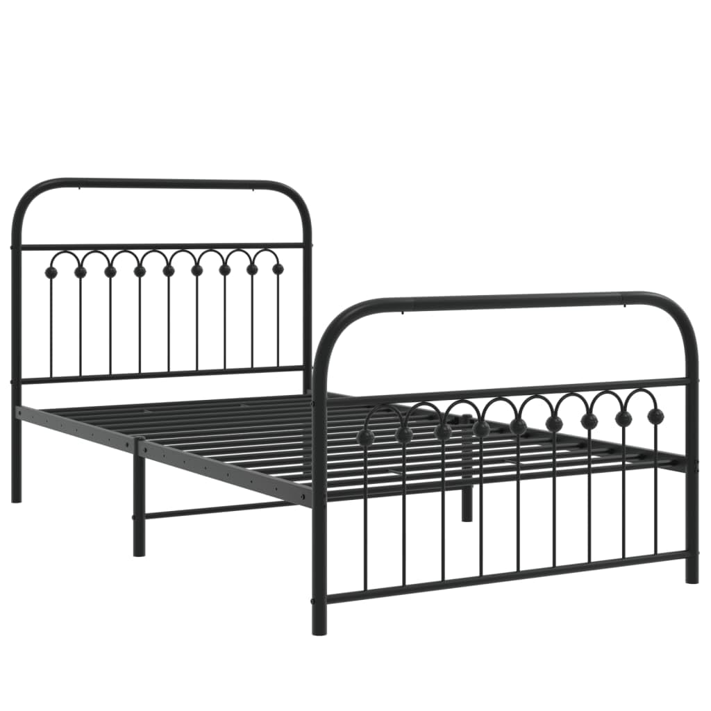 vidaXL Metal Bed Frame with Headboard/Footboard - Sturdy Steel Single Bed Frame with Storage - Black, 81.5" x 41.3" x 39.4"