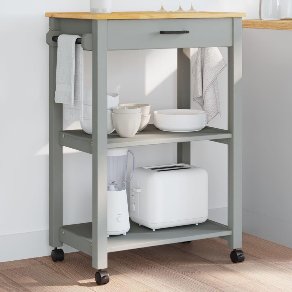 vidaXL Kitchen Trolley - Rolling Cart with Storage, Solid Pine Wood in Gray and Honey Wax, 23.6" x 15.7" x 35.4"
