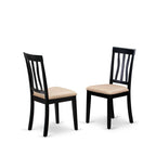 East West Furniture SUAN3-BCH-C 3 Piece Dining Room Table Set Contains a Round Kitchen Table with Dropleaf & Shelves and 2 Linen Fabric Upholstered Chairs, 42x42 Inch, Black & Cherry