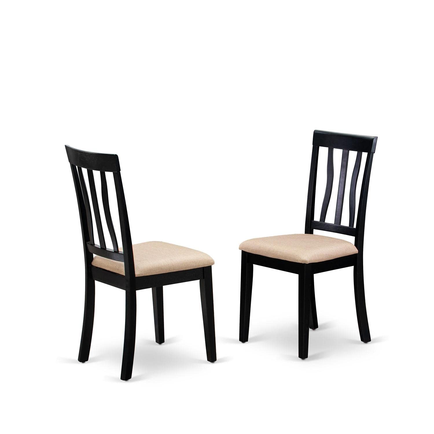 East West Furniture SUAN3-BCH-C 3 Piece Dining Room Table Set Contains a Round Kitchen Table with Dropleaf & Shelves and 2 Linen Fabric Upholstered Chairs, 42x42 Inch, Black & Cherry