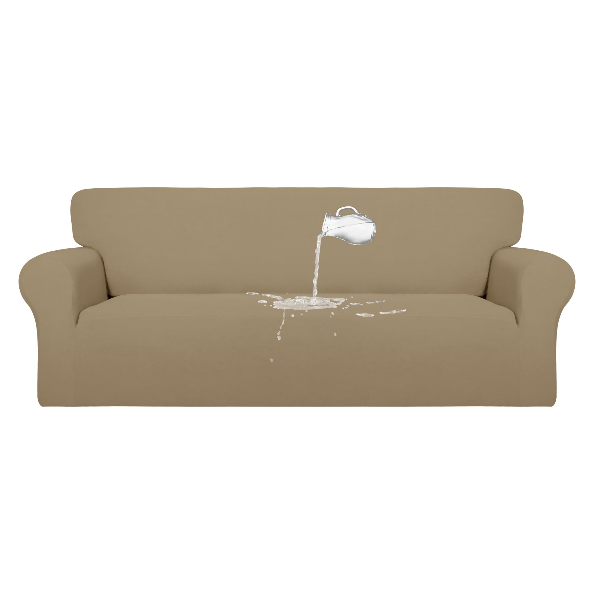 Purefit 100% Dual Waterproof Couch Cover Slipcovers For Couches And Sofas - Stretch Non Slip Fleece Sofa Covers Washable, Leakproof Furniture Protector For Kids, Pets, Dog (Oversized Sofa, Natural)