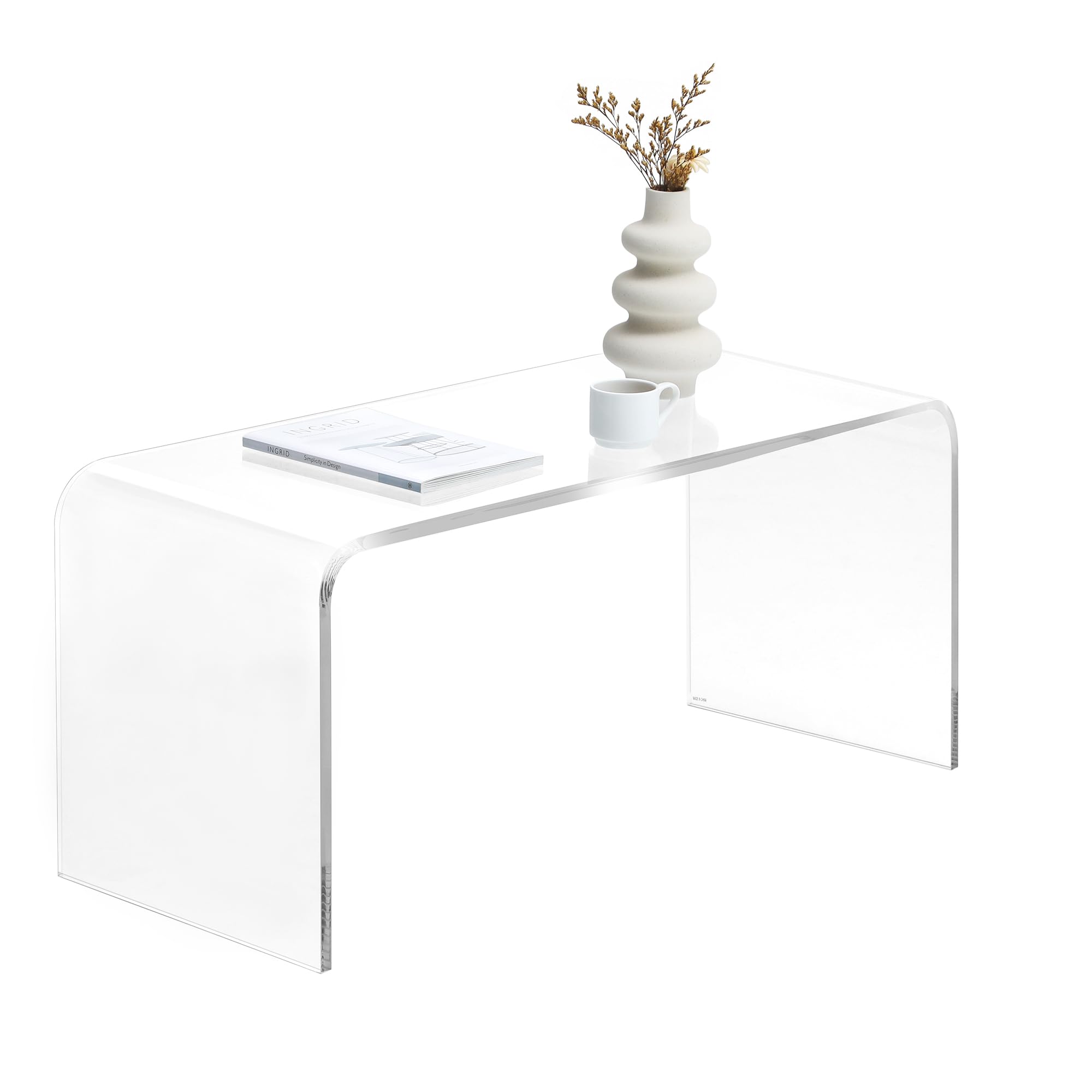 HOMCOM 39.25 Long Rectangle All Acrylic 15mm Thick Waterfall Coffee Table, Clear