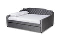 Baxton Studio Freda Gray Velvet Button Tufted Queen Wood Daybed with Trundle