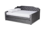 Baxton Studio Freda Gray Velvet Button Tufted Queen Wood Daybed with Trundle