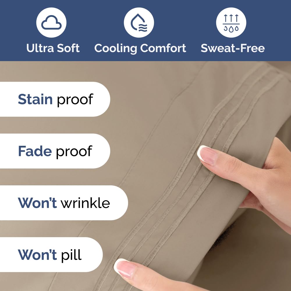 Extra Deep Pocket Cal King Sheets - 4 Piece Breathable & Cooling Bed Sheets - Hotel Luxury Bed Sheet Set - Soft, Wrinkle Free & Comfy - Easily Fits Extra Deep Mattresses - Deep Pocket Cream Sheets Set