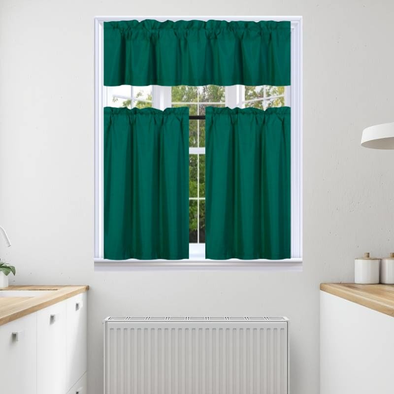 Generic 3Pc Set Faux Silk Blackout Rod Pocket Curtains 60"W x 36"L Hunter Green with Valance (K3)
