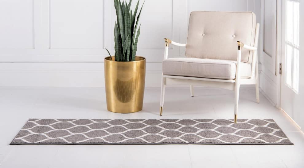 Unique Loom Trellis Frieze Collection Area Rug - Rounded (2' X 10' Runner, Dark Gray/ Ivory)