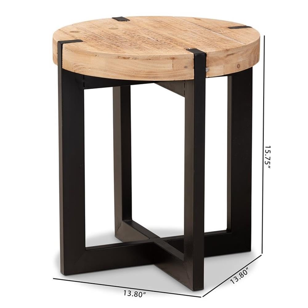 Baxton Studio Horace Rustic and Industrial Natural Brown Finished Wood and Black Finished Metal End Table Brown/Wood