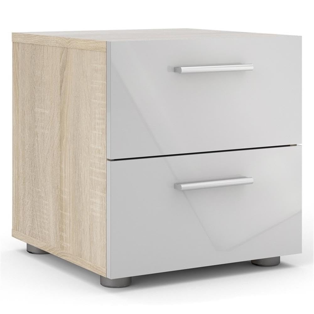 Austin 2 Drawer Nightstand, Oak Structure/White High Gloss