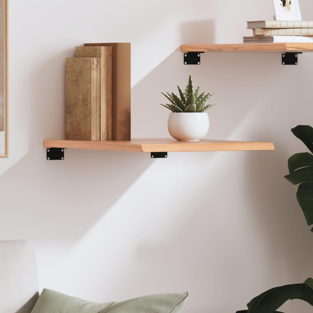vidaXL Wall Shelf in Rustic Light Brown, Durable Solid Oak Wood Construction, Versatile as Top for Cabinet/Table/Desk, Handmade with Live Edge