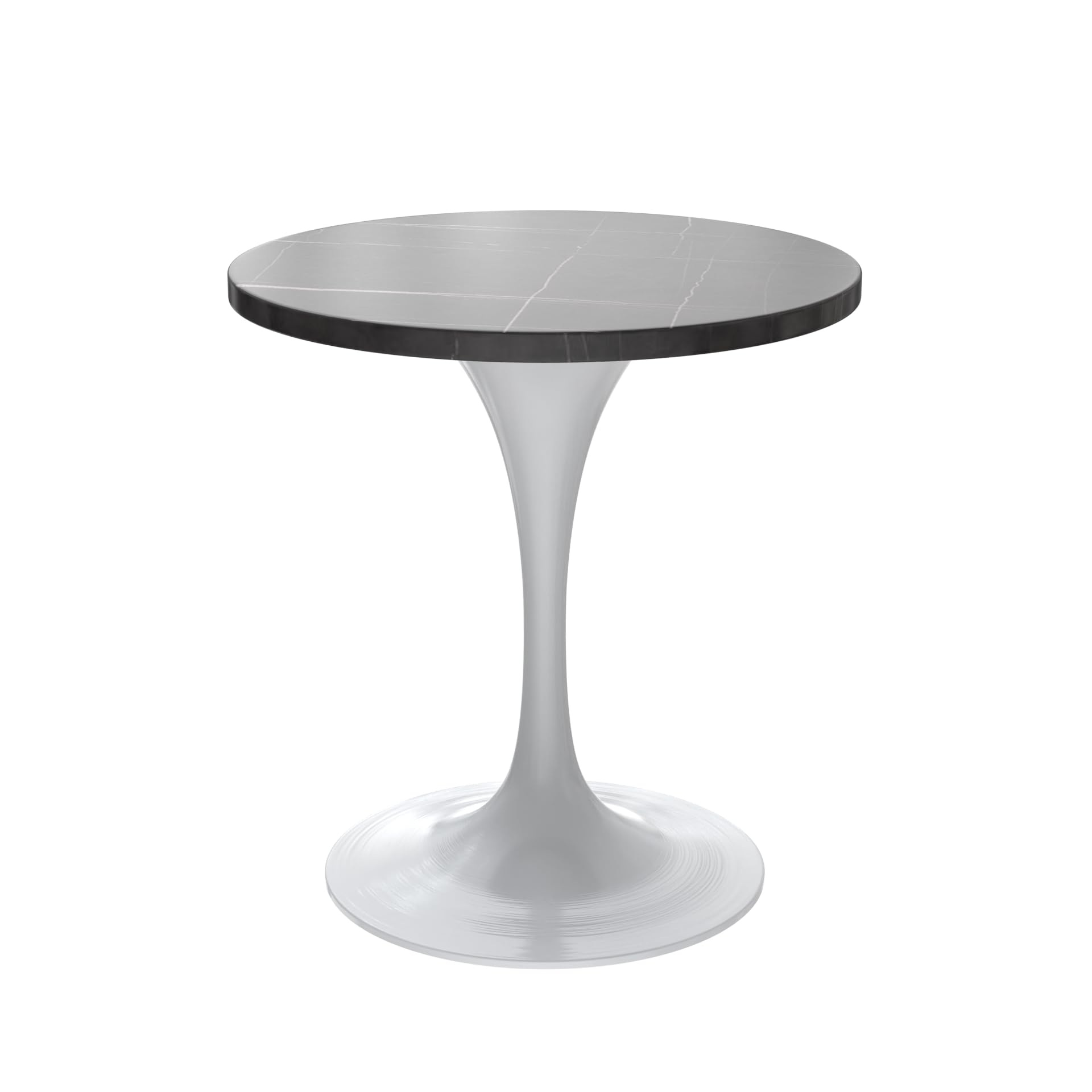 27 Round Dining Table, White Base with Sintered Stone Black Top
