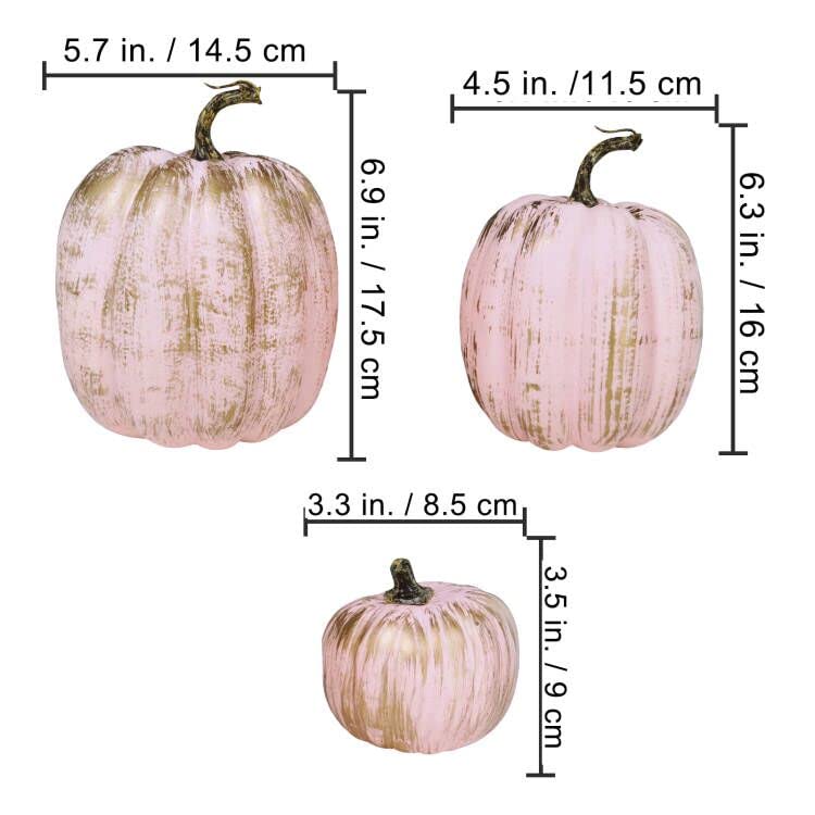 7 Pcs Assorted Artificial Gold Brushed Pink Pumpkins Rustic Decorative Pumpkins Foam Pumpkins For Fall Halloween Harvest Wedding