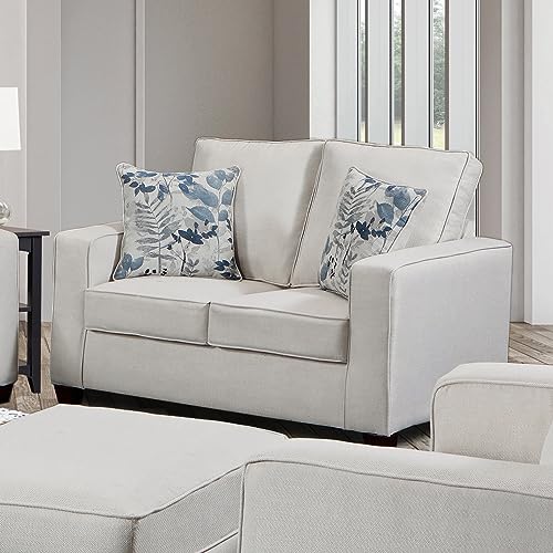 American Furniture Classics Relay Mist Loveseat with Two Throw Pillows Sofas, Soft Washed Cream Tweed