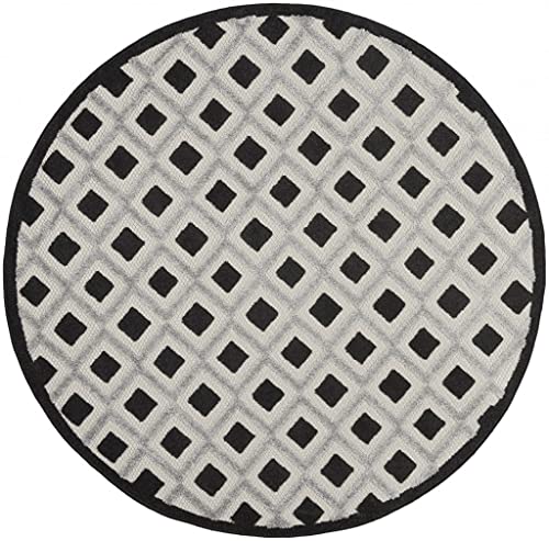 HomeRoots 100% Polypropylene 5’ Round Black White Gray Indoor Outdoor Area Rug