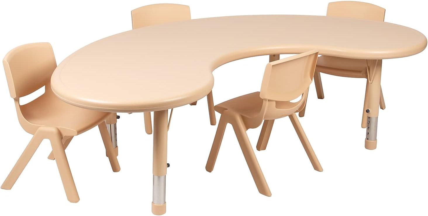 35W x 65L Half-Moon Natural Plastic Height Adjustable Activity Table