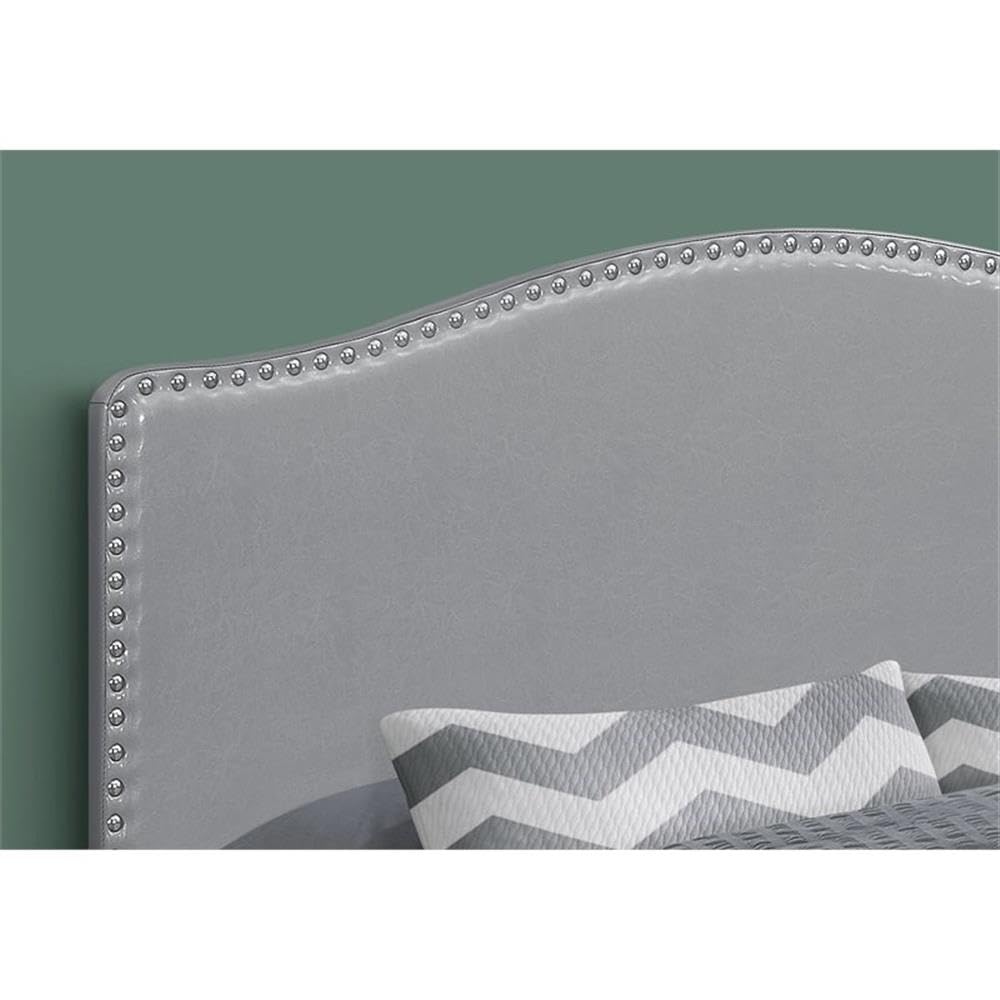 Monarch Specialties 6011Q, Queen, Bedroom, Upholstered, Pu, Grey, Transitional Bed Size Leather-Look Headboard
