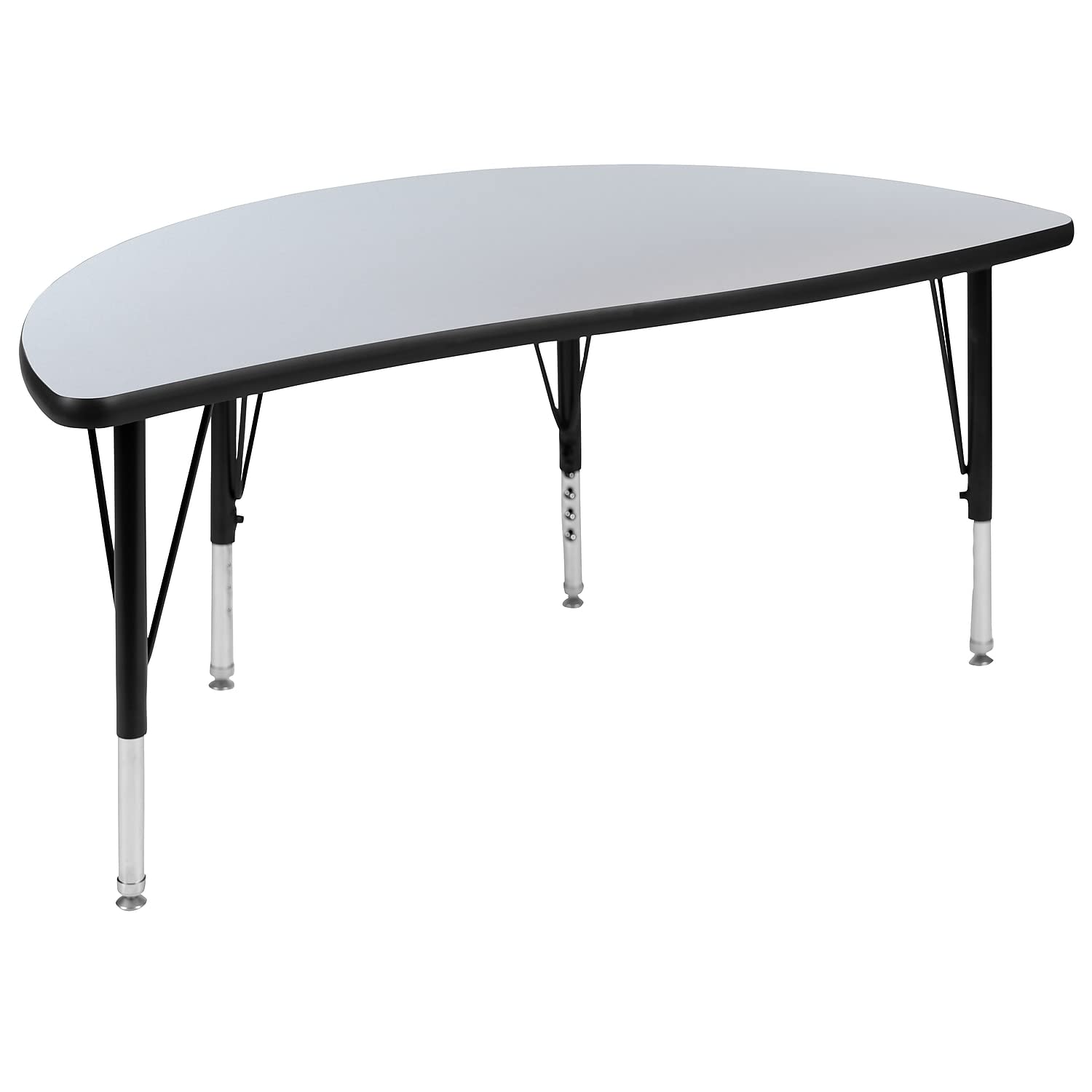 Flash Furniture 47.5 Half Circle Wave Collaborative Grey Thermal Laminate Activity Table - Height Adjustable Short Legs