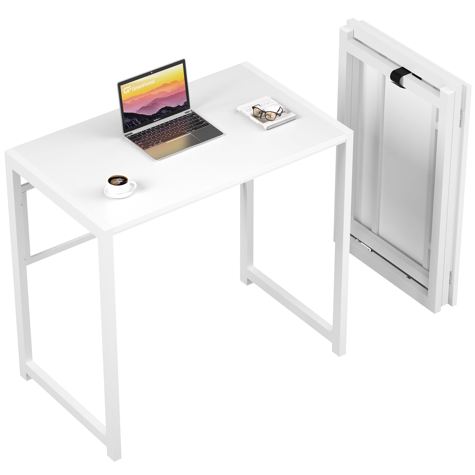 GreenForest Folding Desk for Small Spaces,31.5 in No-Assembly Small Computer Desk for Home Office,Space Saving Foldable Table St