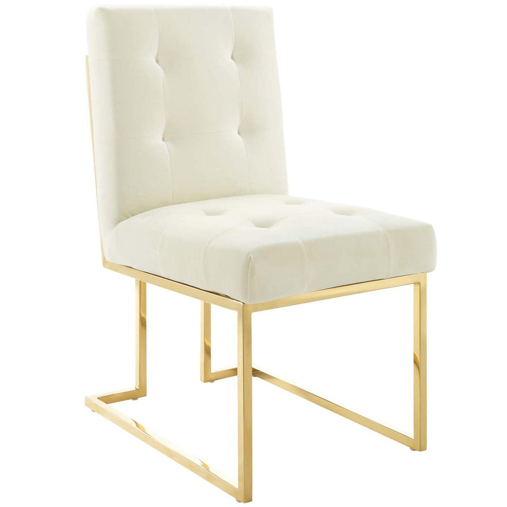Modway Privy Stainless Steel Performance Velvet Dining Chair Set Of 2, Gold Ivory
