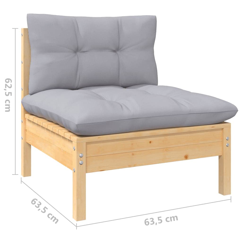 vidaXL Solid Pinewood Patio Lounge Set 13 Piece with Gray Cushions Garden Outdoor Lawn Yard Terrace Balcony Wooden Seat Seating Furniture