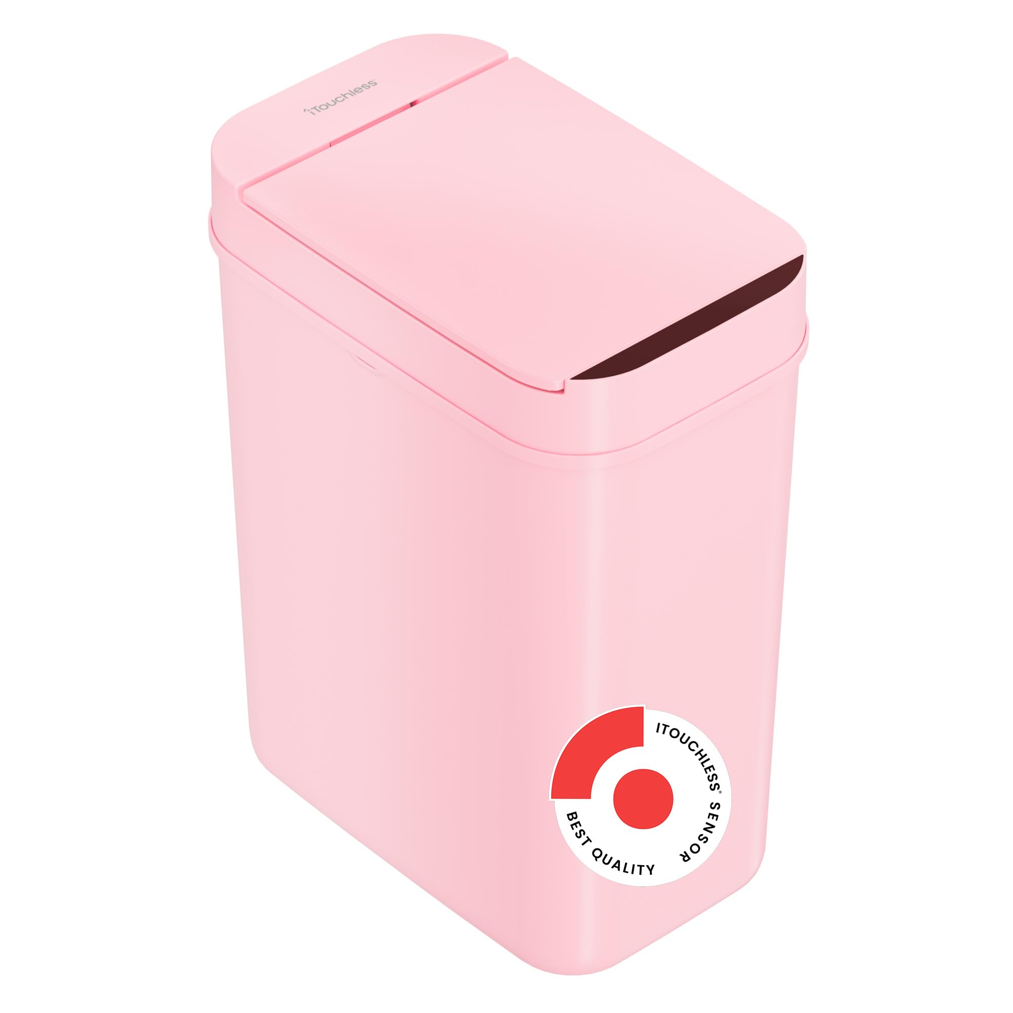 iTouchless 3 Gallon Pink Sensor Bathroom Trash Can, 10 Liter Slim Touchless Small Smart Bedroom Garbage Waste Basket Bin with Mo