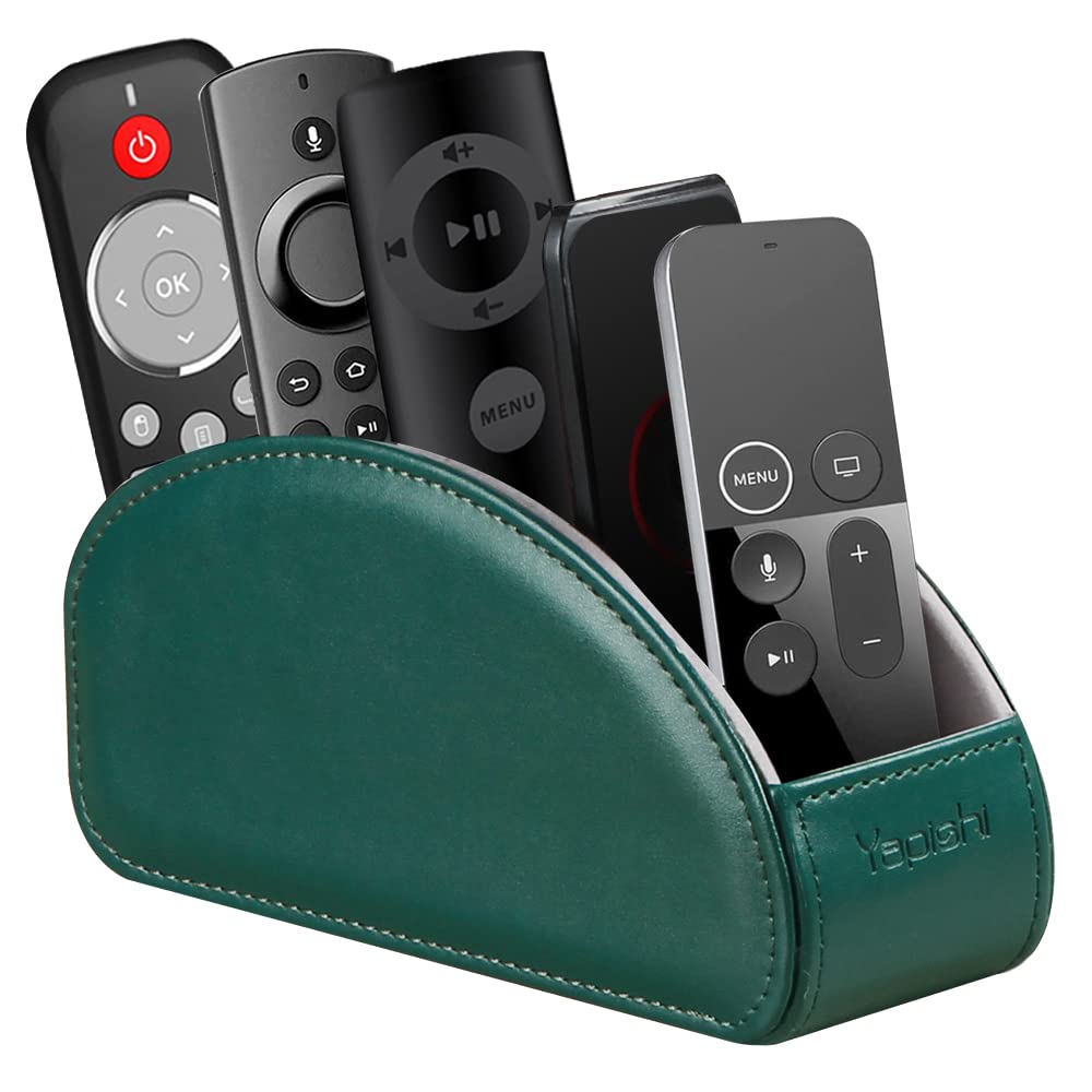 Remote Control Holder Pu Leather Tv Remote Caddy For Table, 5 Compartments Nightstand Organizer For Bedroom Accessories/Bedside