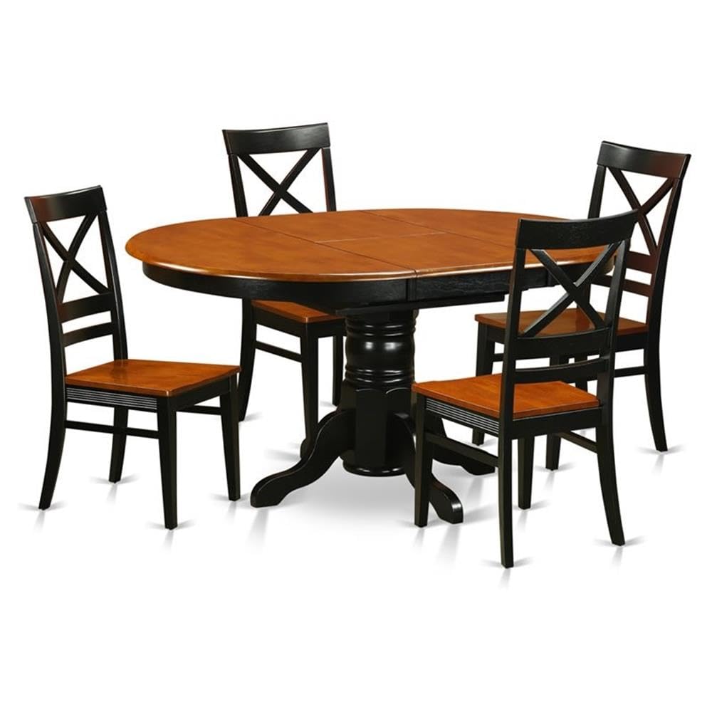 East West Furniture AVQU5-BCH-W 5 Piece Dinette Set for 4 Includes an Oval Dining Room Table with Butterfly Leaf and 4 Kitchen Dining Chairs, 42x60 Inch, Black & Cherry
