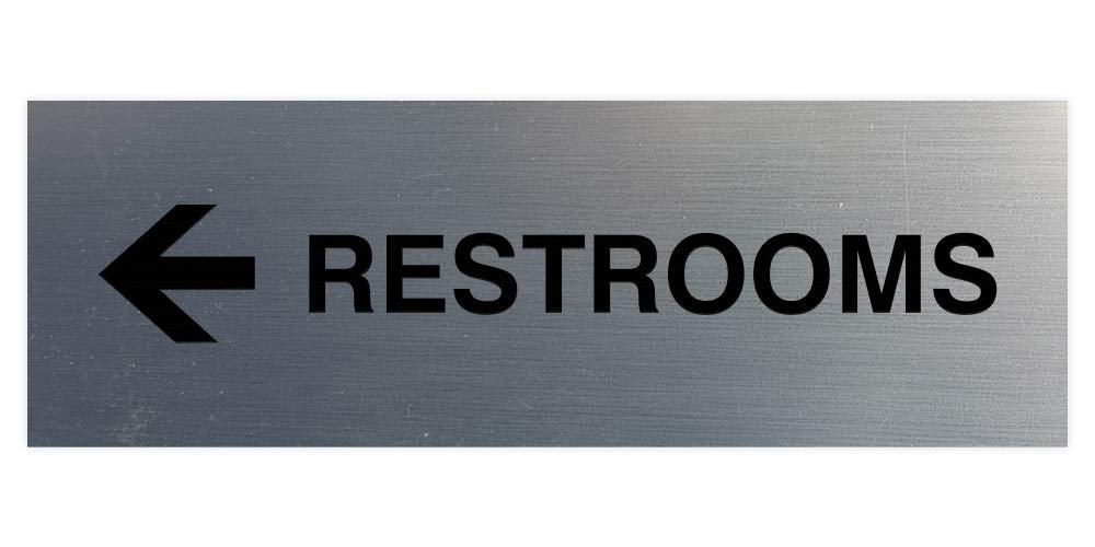 Signs Bylita Basic Restrooms Left Arrow Directional Wall Or Door Sign (Brushed Silver) - Small (1 Pack)