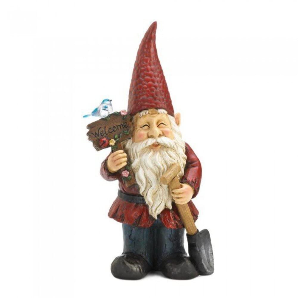 Summerfield Terrace 10018773 Welcome GNOME Solar Garden Decoration, White